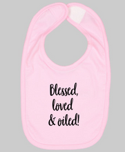 Load image into Gallery viewer, Blessed, Loved &amp; Oiled - Premium Infant Jersey Bib
