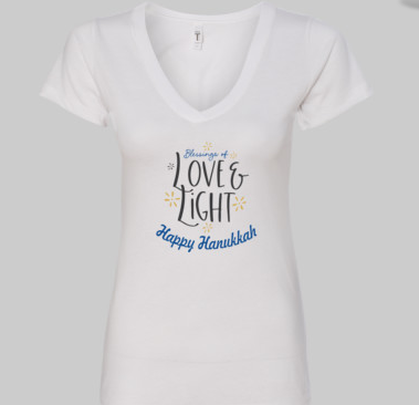Blessings of Love & Light - Happy Hanukkah T-shirt, Women's cut, V-neck