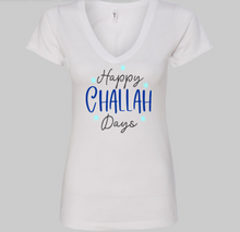 Load image into Gallery viewer, Happy Challah Days - Women&#39;s Cut, V-neck T-shirt for Hanukkah/Holidays
