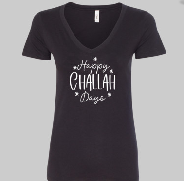 Happy Challah Days - Women's Cut, V-neck T-shirt for Hanukkah/Holidays
